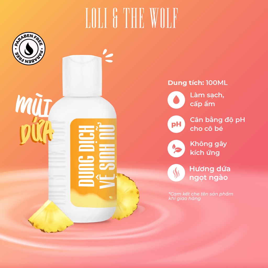 Dung dịch vệ sinh phụ nữ Loli The Wolf mùi dứa thành phần tự nhiên chai 100ml