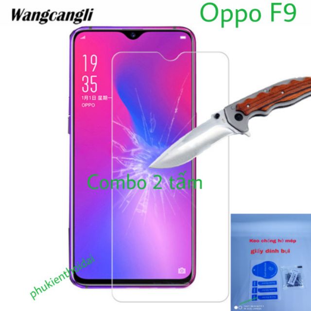 Cường lực Oppo F9 trong suốt loại tốt dùng được mọi loại ốp lưng ( tặng keo mép giấy lấy bụi )