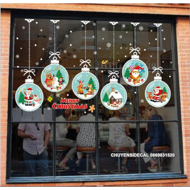 Decal Trang Trí Noel Hai Mặt Hít Tĩnh Điện Không Dơ Kính- Rèm Dây Cầu Tuyết Xinh