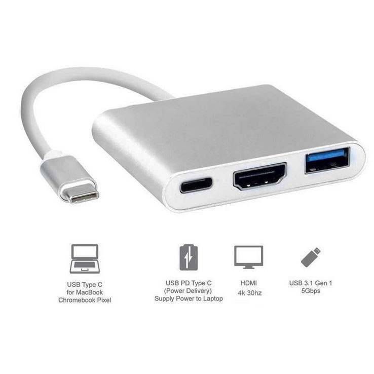 ☫○☞Cáp chuyển đổi từ Typec sang HDMI và USB 3.0 cho macbook, điện thoại kết nối ti vi máy chiếu
