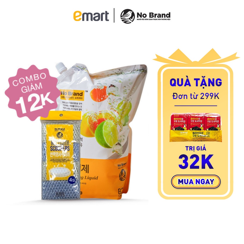 Combo Bát Sạch Ngon Cơm - Nước Rửa Chén Dạng Túi và Lô 4 Lưới Rửa Chén No Brand - Emart VN