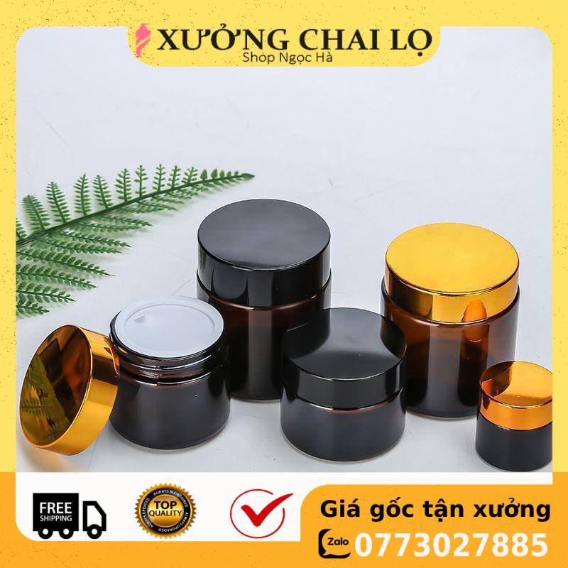 Hũ Chiết Mỹ Phẩm ❤ GIÁ RẺ NHẤT ❤ [15g,20g,30g,50g,100g] Hũ Chiết Mỹ Phẩm Thủy Tinh Nâu Nắp Vàng,Đen đựng kem.