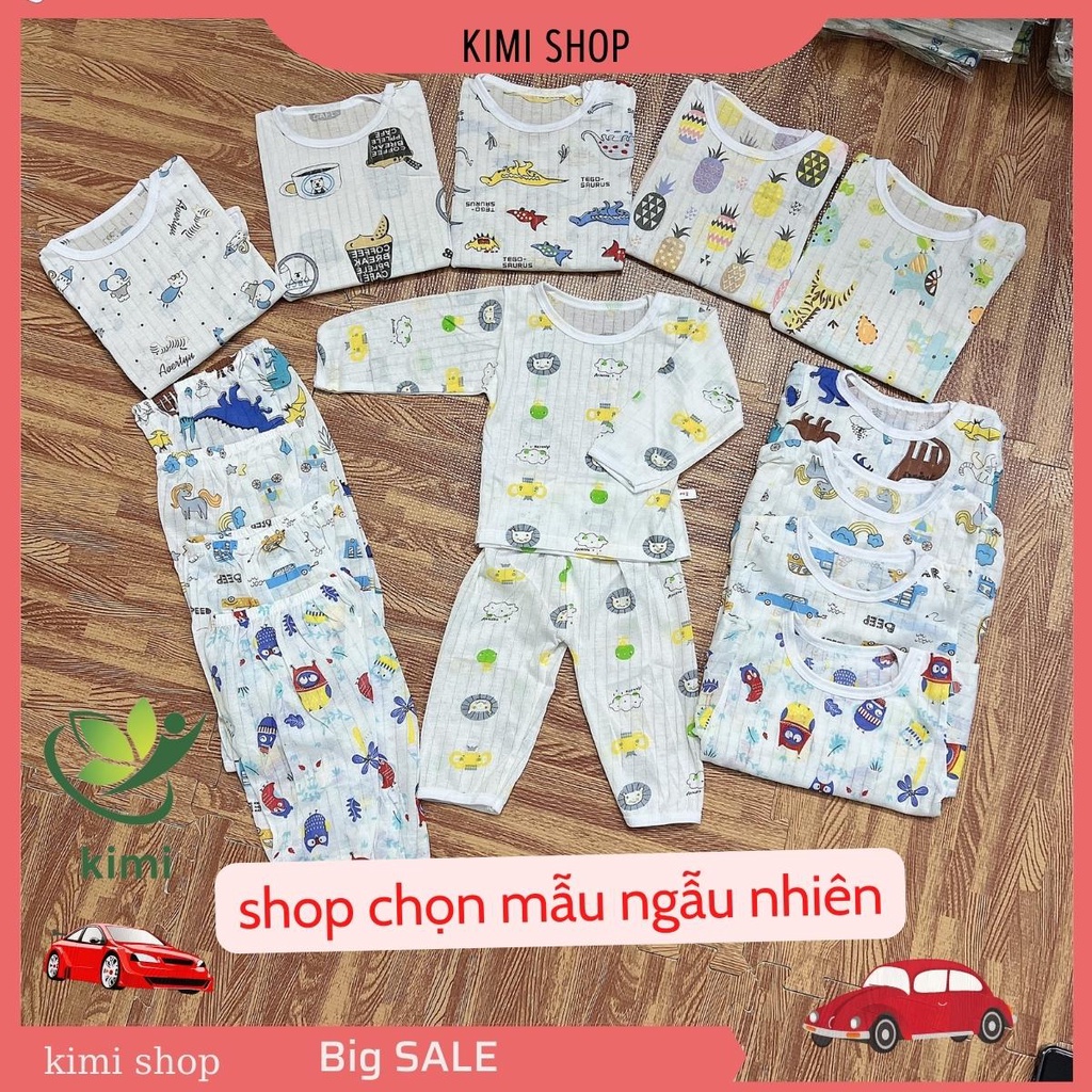 Bộ cotton giấy dài tay cho bé sơ sinh 3-15kg cúc vai hàng loại 1 KIMI-SHOP DT03