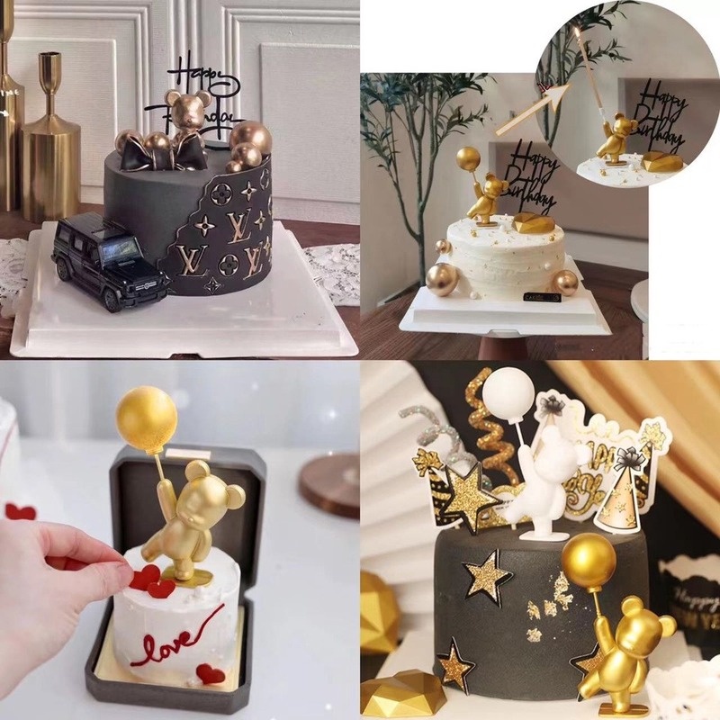 Phụ Kiện Trang Trí Bánh Kem Hình Gấu Tích Hợp Bóng Đèn LED Dễ Thương