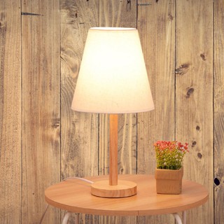 Đèn ngủ để bàn đế gỗ chao vải loại cao cấp - Tặng kèm bóng chuyên dụng