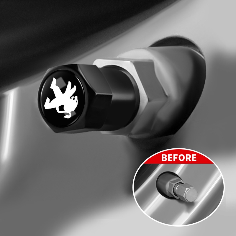 Bộ 4 Nắp Van Bánh Xe Hơi Bằng Nhôm Màu Đen / Bạc Hình Lục Giác Cho Peugeot 308 206 207 408 508 RCZ 208 3008 2008 4008