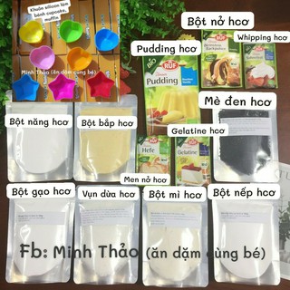 Tách lẻ 100g các loại bột hữu cơ cho bé.(bột mì, bột gạo, bột nếp,bột bắp, bột năg) Gelatine,Pudding,Men nở,Bột nở,khuôn