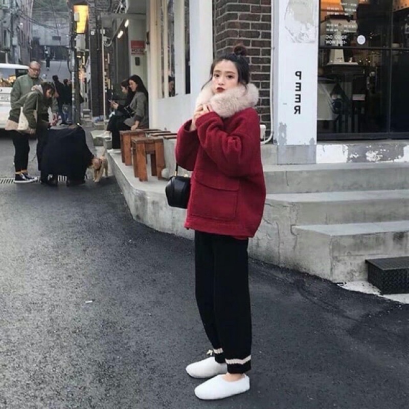 Áo dạ đỏ cổ lông (ảnh thật+video) | BigBuy360 - bigbuy360.vn