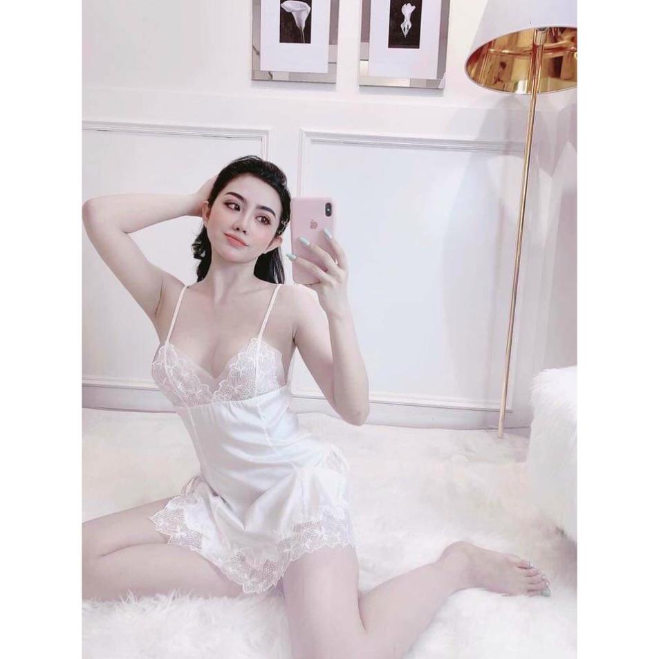 Váy ngủ hai dây lụa satin sexy cao cấp Đầm mặc nhà gợi cảm quyến rũ Mã 08