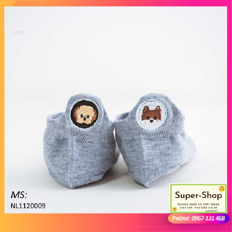 TẤT NỮ COTTON CAO CẤP CỔ NGẮN, GÓT HỌA TIẾT CUTE, MÀU ĐỒNG NHẤT [Super-Shop]