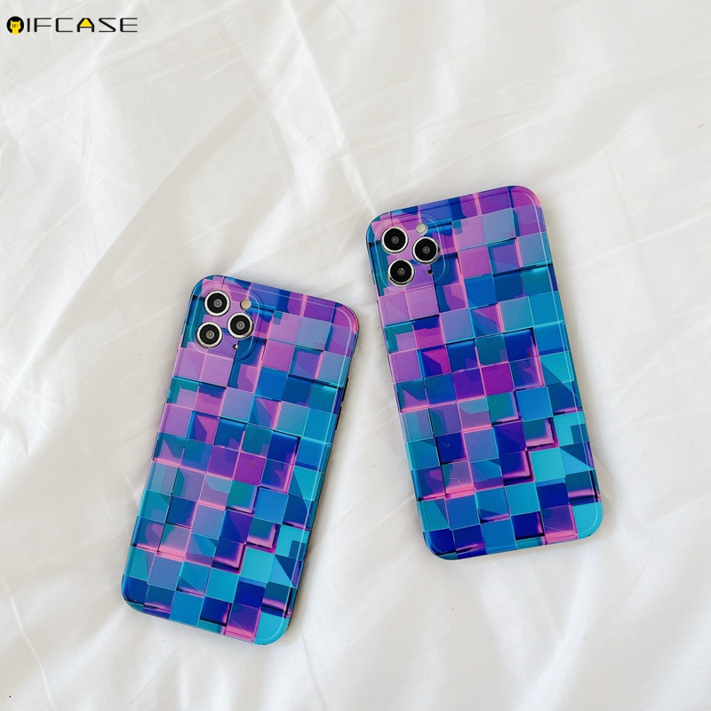 Ốp Điện Thoại Mềm Họa Tiết Sọc Caro Màu Gradient/Xanh Dương/Tím Cho iPhone 13 12 12 11 Pro Max XS Max XR X 7 8 Plus