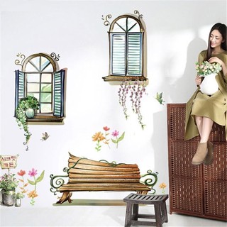 Decal dán tường Cửa sổ nâu