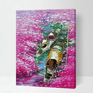 Tranh sơn dầu số hóa tự tô màu theo số có khung - [472] ĐÒ TRÊN SÔNG *40*50cm)