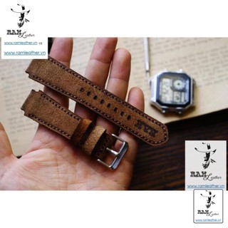Dây đồng hồ da bò lộn nâu đậm- ram classic 1960 casio ae1200/seiko5 - ram leather