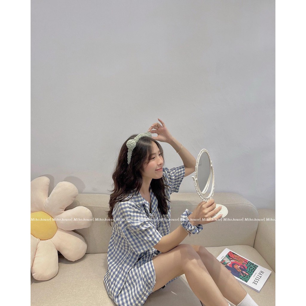 Set đồ ngủ kẻ caro, vải mềm mại, thấm hút Miho house
