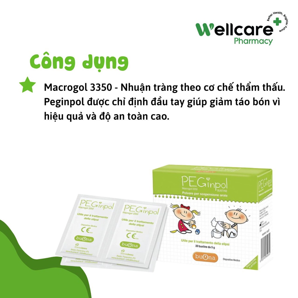 PEGinpol  - Dạng 20 gói giúp giảm táo bón cho bé, bột nhuận tràng trẻ em