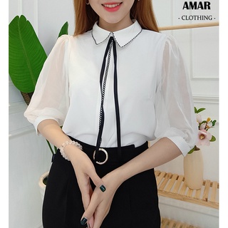 [GIẢM GIÁ KHI MUA COMBO ] - Áo sơ mi nữ thiết kế vải lụa hàn nhập cao cấp cổ thêu tay bồng phong cách sang trọng - A1