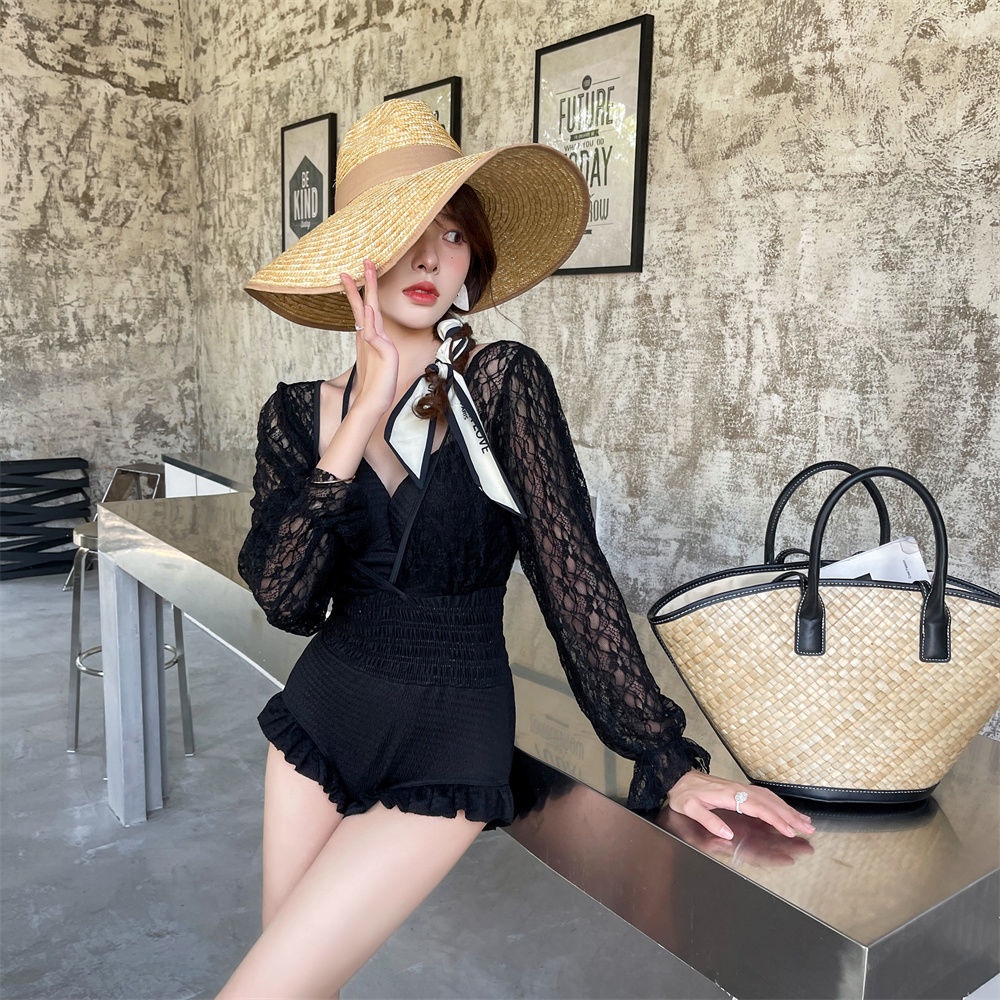 Bộ Đồ Bơi Một Mảnh Tay Dài Phối Ren Cao Cấp Quyến Rũ Dành Cho Nữ