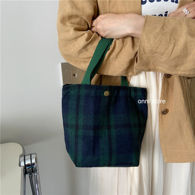 Túi len đựng bình nước giữ nhiệt thiết kế mới họa tiết sọc caro thời trang theo phong cách Vintage