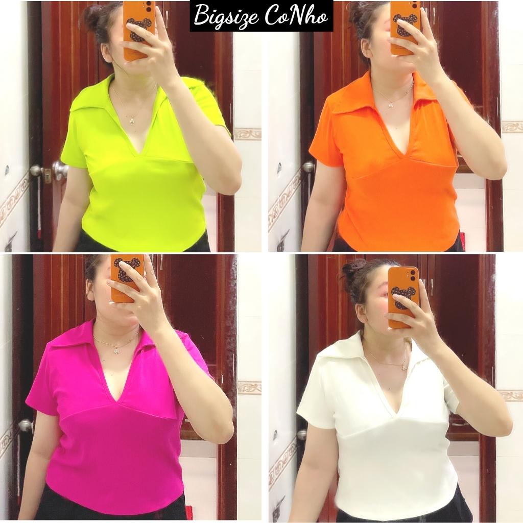Áo phông bigsize nữ tay ngắn cổ bẻ khoét ngưc đẹp vải thun borip co giãn thoải mái 58kg-95kg A21