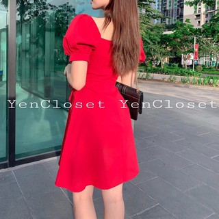 đầm đan eo cổ vuông