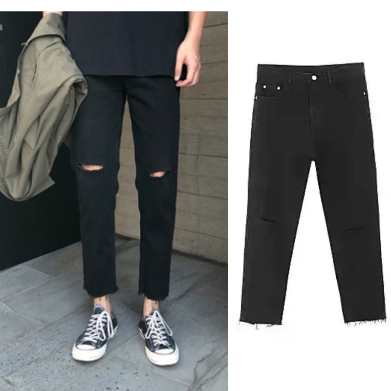 Quần jean nam, quần jeans baggy rách Gấu + Rách gối RĐ-01.