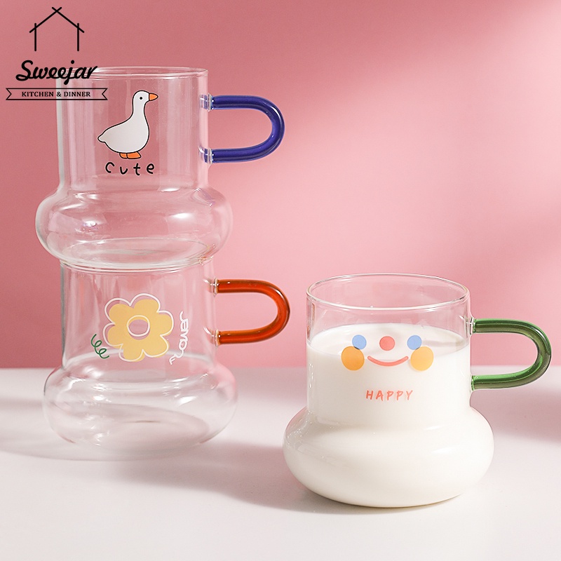 Cốc SWEEJAR thủy tinh borosilicate chịu nhiệt có tay cầm nhiều màu sắc tùy chọn 500ml