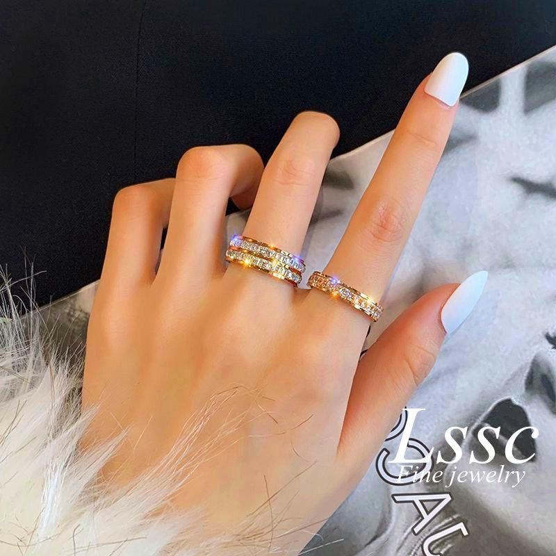 Nhẫn kim cương pha lê vàng 18k đẹp nhẫn nữ titan không gỉ hàn quốc trang sức titan cao cấp