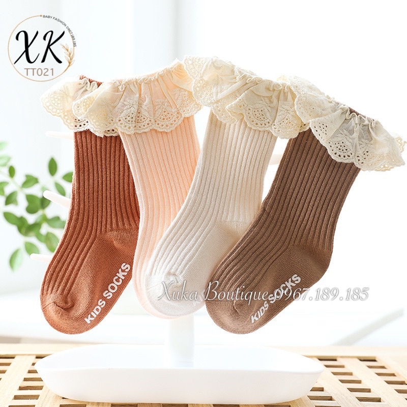 Tất Cao Cổ phối ren cho bé gái 0-4 tuổi chất Cotton mềm mịn siêu xinh phong cách Hàn Quốc chuẩn hãng NEMO BABY