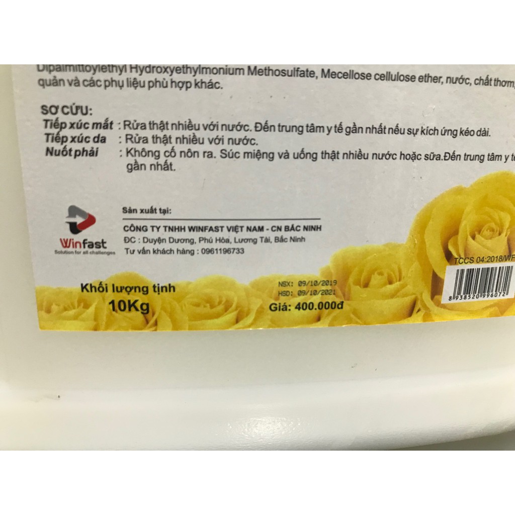 Nước xả vải can10 lit chuyên dụng cho nhà nghỉ, khách sạn, homestay, tiệm giặt là công nghiệp, hộ gia đình