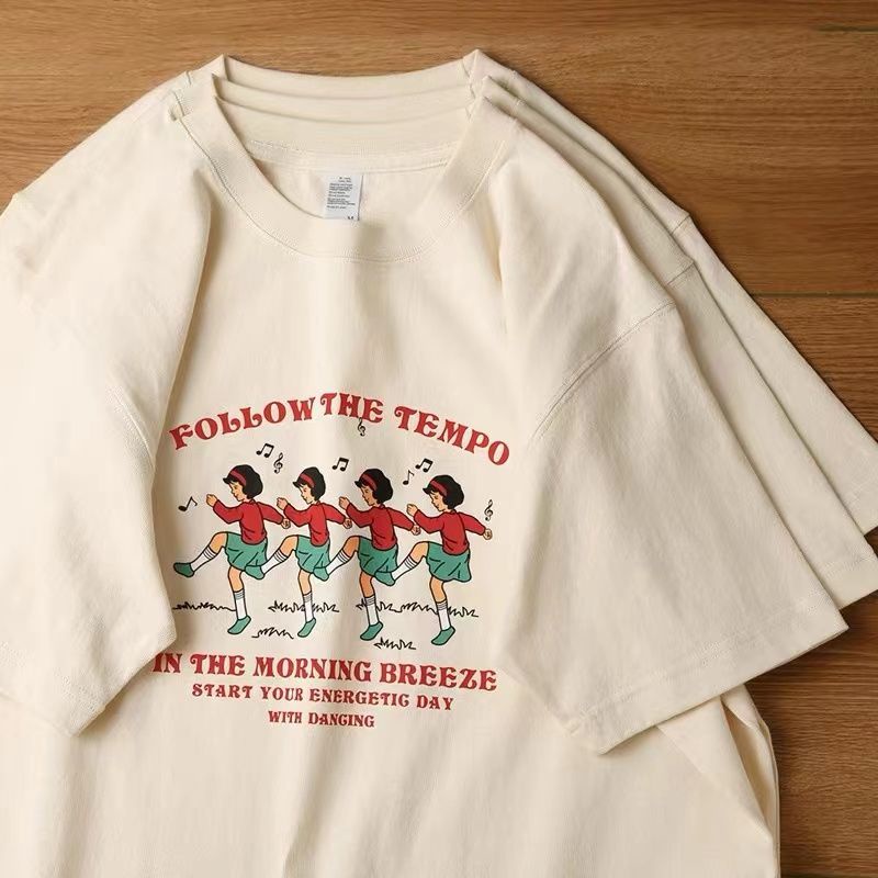 Áo Thun Tay Ngắn Hoạ Tiết Hoạt Hình Phong Cách Retro Mùa Hè