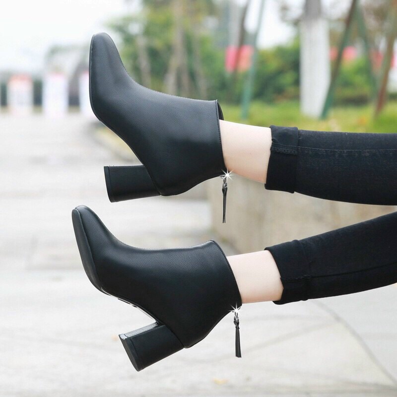 ( SẴN HÀNG) Bốt Nữ Hàn Quốc Giày Boot Nữ Công Sở Gót Vuông 7 phân Khóa Sau | BigBuy360 - bigbuy360.vn