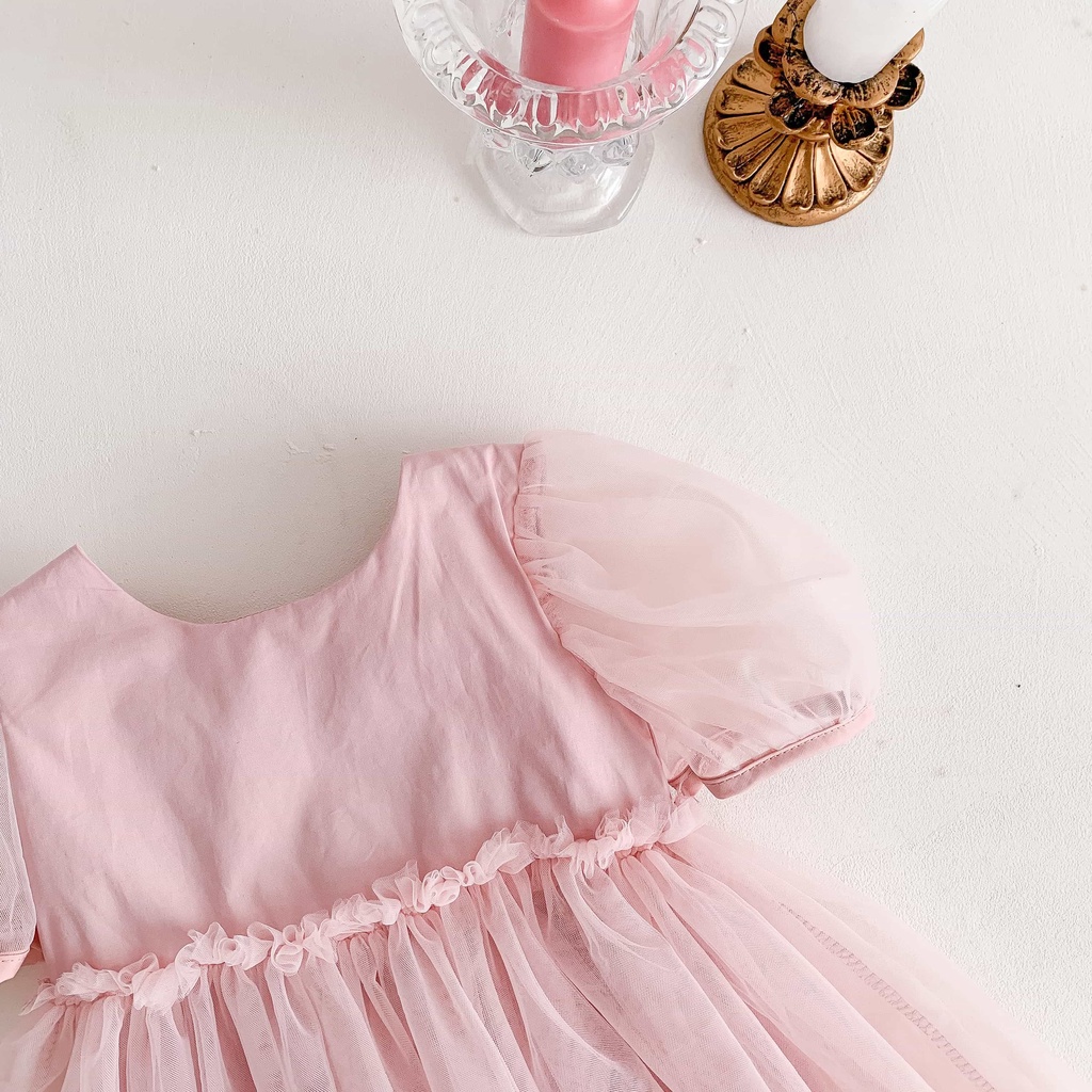 Đầm Hồng Phối Nơ Sau Lưng Cho Bé Gái Size 80-120
