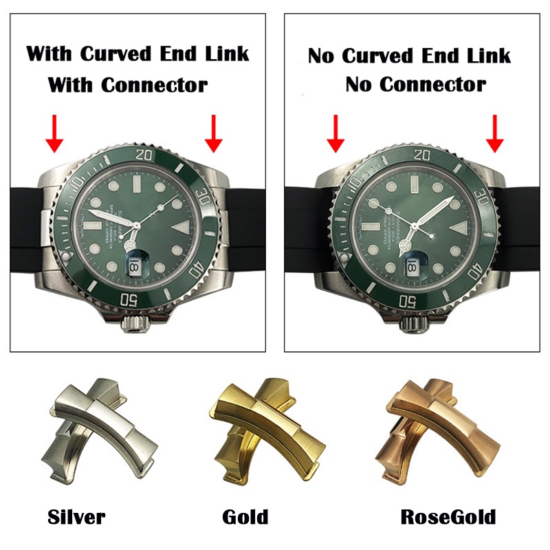 Set 2 Đầu Nối Cong Bằng Thép Không Gỉ 20mm Dành Cho Đồng Hồ Rolex Water Ghost and Daytona