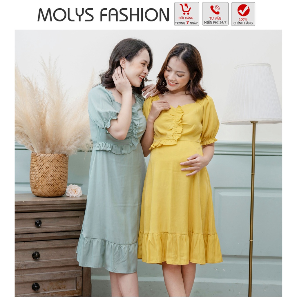 Đầm bầu kết hợp cho con bú sau sinh MOLYS M2271 dáng suông đuôi cá bất hủ mặc 3IN1,nhiều họa tiết