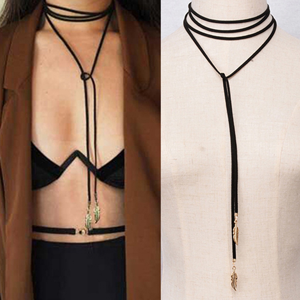 Vòng Cổ Choker Dây Nhung Đính Lông Vũ Thời Trang