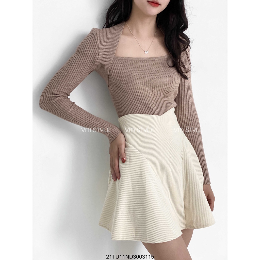 Chân váy nhung tăm dáng xòe màu nâu thu đông ulzzang basic Fmstyle Saigon 21CV12Q020301 | BigBuy360 - bigbuy360.vn