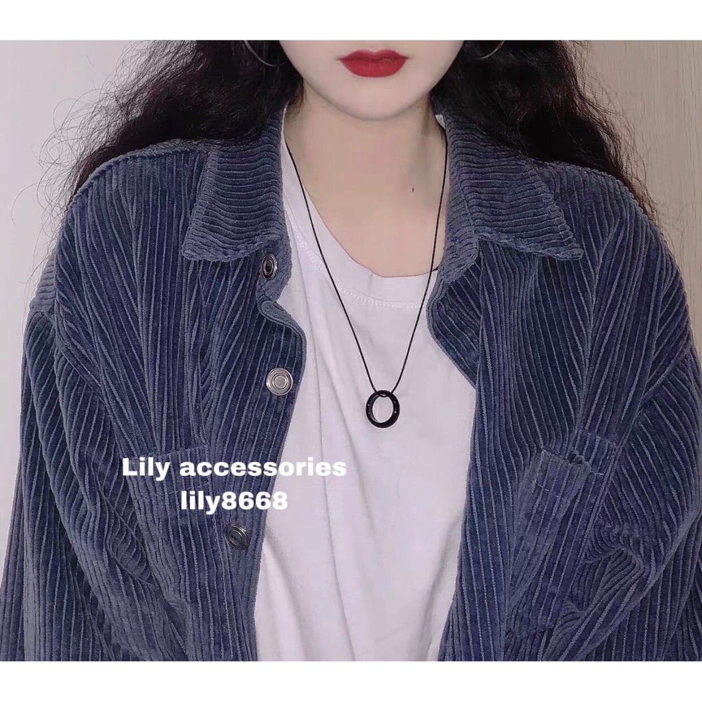 vòng cổ dây da phối nhẫn titan trơn không gỉ không đen cho nam nữ