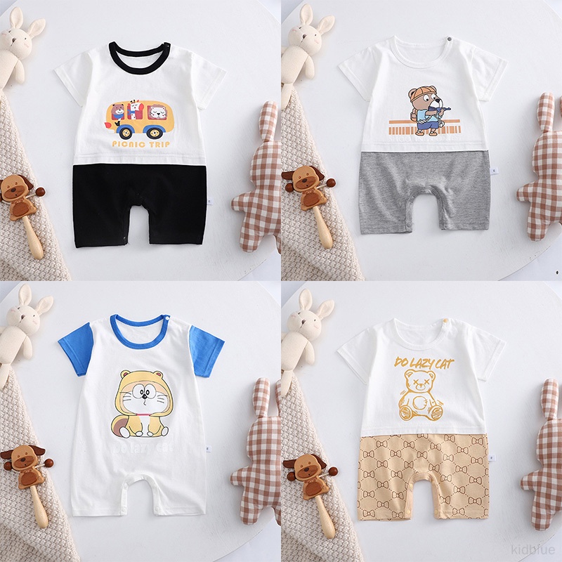 Bộ Áo Liền Quần Cotton Tay Ngắn Phong Cách Hàn Quốc Mới Cho Bé