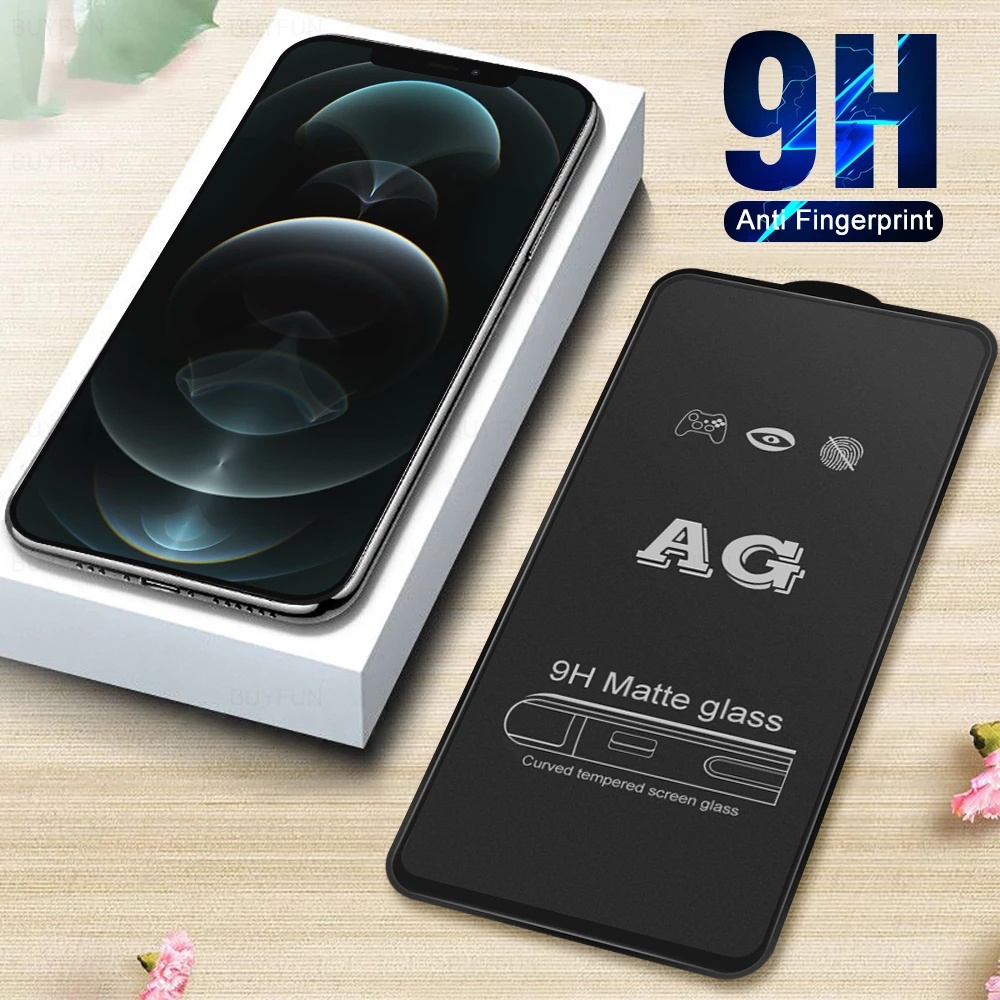 AG Kính Cường Lực Nhám Full Màn Chống Vân Tay Cho iPhone 14 13 12 11 Pro Mini X Xs Max 7 8 6 6s Plus Xr SE 2020 5G 4G 2022
