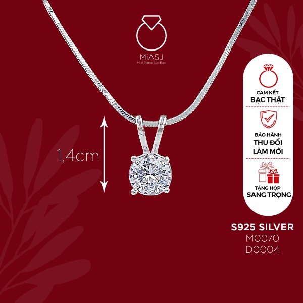 Dây chuyền nữ bạc Ý S925 MiASJ hình giọt nước, đá CZ cao cấp sang trọng M0070
