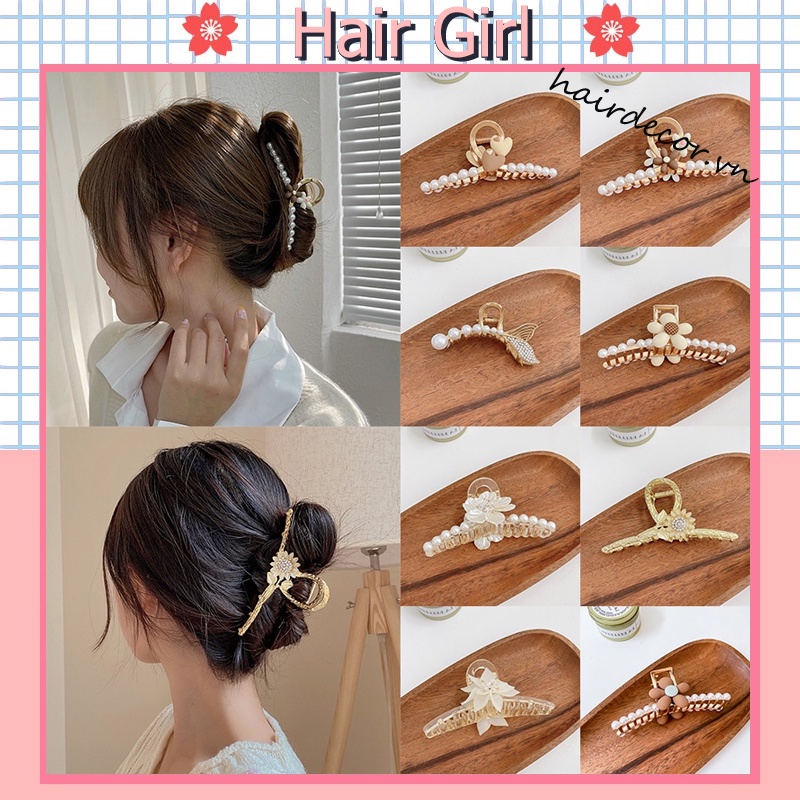 Kẹp tóc đính đá ngọc trai nhân tạo thời trang dành cho nữ