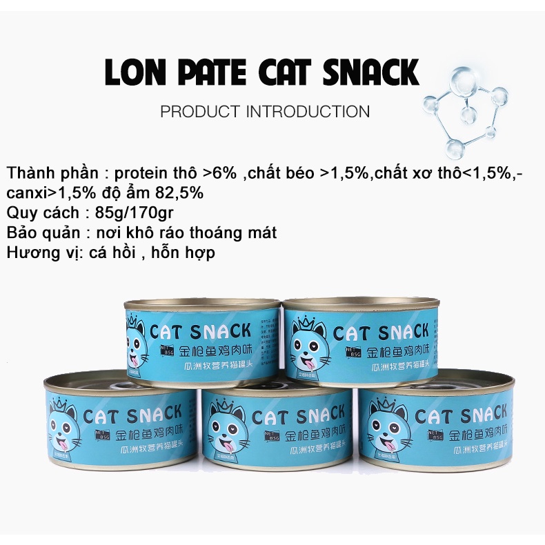 Lon pate cá hồi cho mèo CAT SNACK giàu omega3 và taurin giúp mèo sáng mắt , mượt lông-170gr