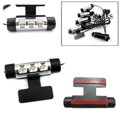 Bộ 4 Dây Đèn Led 3 Bóng 12v Màu Xanh Trang Trí Xe Hơi