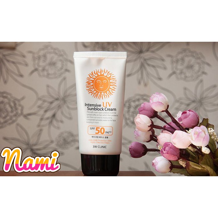 Kem chống nắng Hàn Quốc tốt cho da mặt 3W CLINIC Intensive Uv Sun Cream SPF 50 PA+++ 70ml - M110