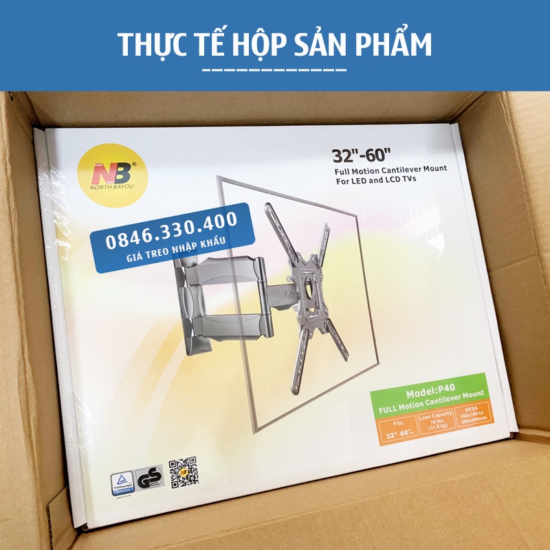 Giá treo tivi NB P40 / P4 32 - 43 - 50 - 55 - 60 inch - Xoay góc đa năng - Chính Hãng NorthBayou [ Rẻ Hơn NB P6 ]