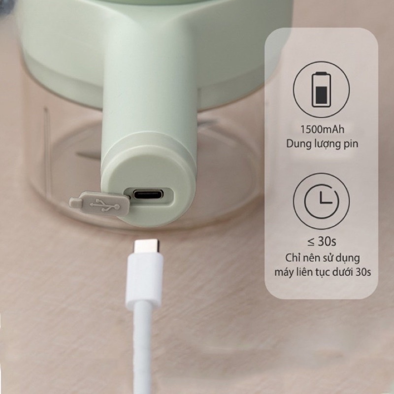 MÁY XAY TỎI ỚT MINI CÓ TAY CẦM SẠC USB 1500mAh cực sịn tiện lợi