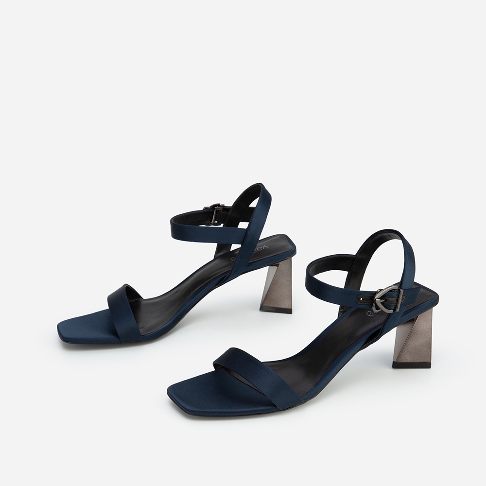 Vascara Giày Sandal Satin Gót Nhũ Geometric - SDN 0704 - Màu Xanh Navy