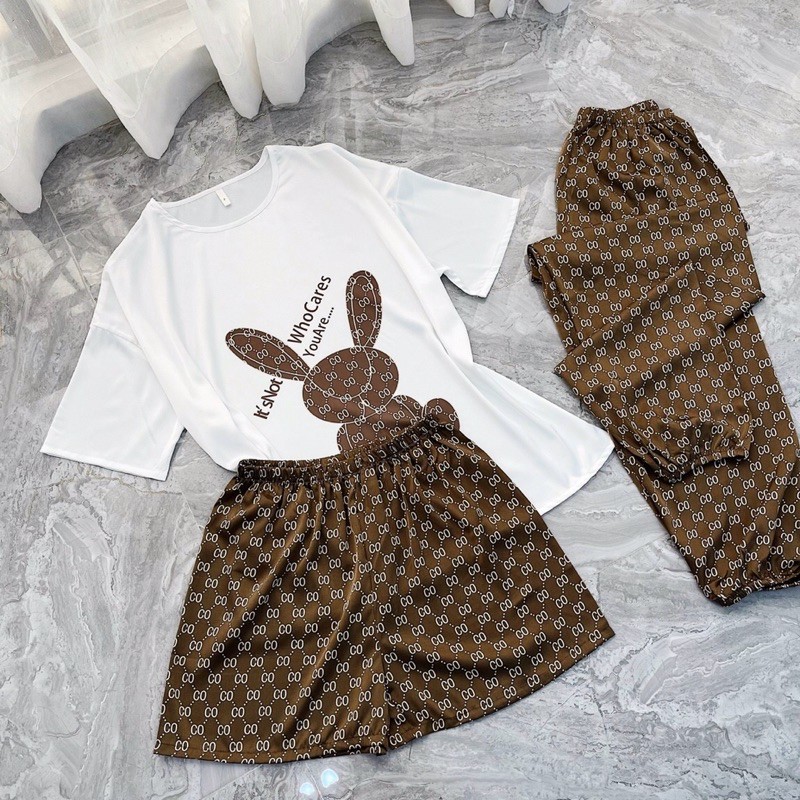 Set 3 món (1 áo, 1 đùi, 1 dài) thỏ co,co nâu, hồng