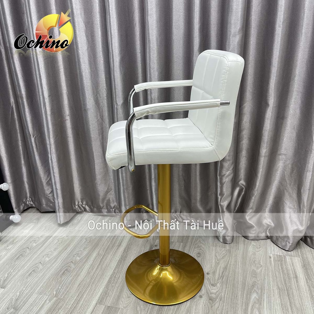 Ghế Bar, Ghế Trang Điểm Mẫu Vịn Tây Inox Có Tay Sang Chảnh Điều Chỉnh Độ Cao 60/80 CHÂN VÀNG ĐẬM K1 (Có Sẵn)